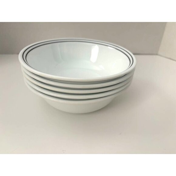 Set Of 5 CORELLE CITY BLOCK Optic Soup Cereal Bowls White w/ 2 Black Lines - Picture 1 of 4
